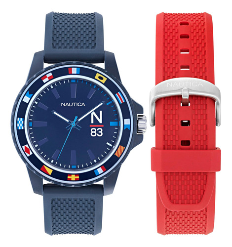 Nautica Mens Napfwf307 Finn World Reloj Con Correa De Fibra 