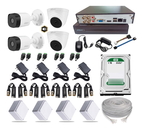 Kit 4 Camaras Con Microfono Dahua Dvr 4ch 1080 + Dd 1tb Cctv