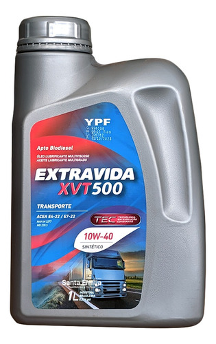 Oleo Lubrificante Ypf Extravida Xvt500 10w40 Sintético 1l