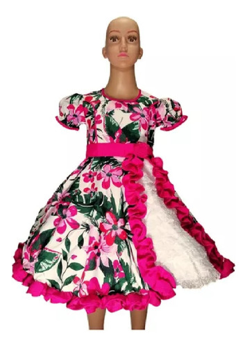 Vestidos Niña Huasa / Chinita  Talla 2 4 6 8 - Fucsia