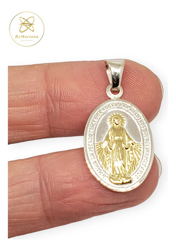 Dije Plata Y Oro Ovalado Medalla Milagrosa
