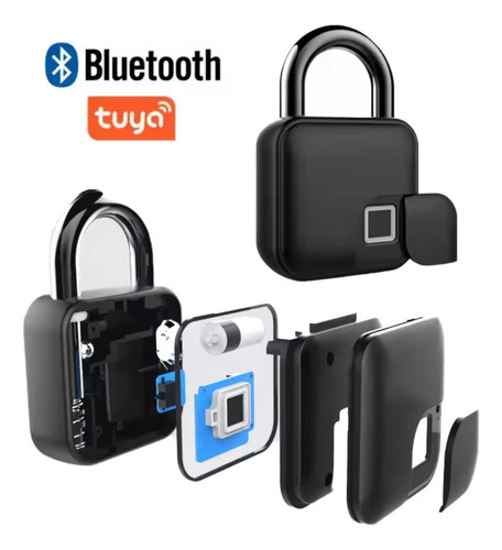 Candado Huella Digital Bluetooth Resistente Al Agua Ap Tuya Color Negro