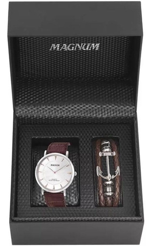 Kit Relógio Masculino Magnum Slim Ma21900d - Prata