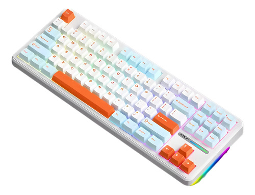 Teclado Mecânico Aula F87 Wireless Gamer Tri Mode Hot Swapp Azul-claro Inglês Us