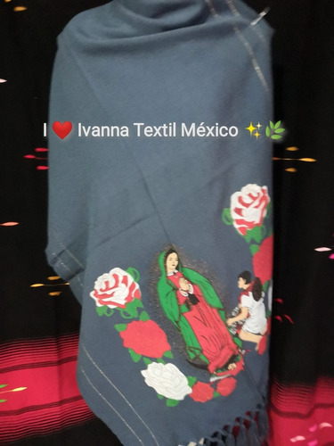 Imagen 3 de 3 de Rebozo Artesanal 100% Estampado Virgen De Guadalupe