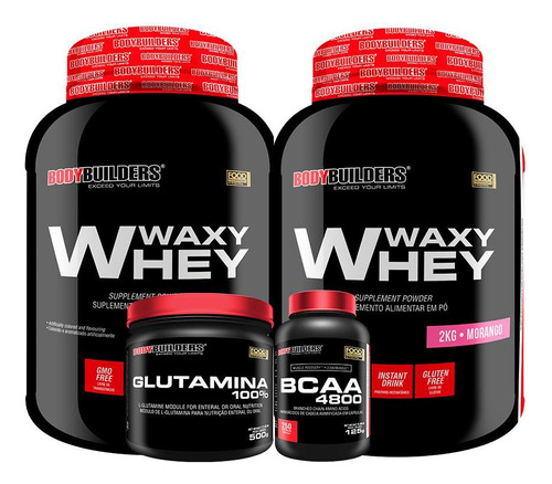 Kit 2 Whey Protein Waxy Whey 2kg+ Glutamina 500g