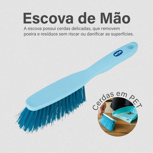 Kit Limpeza Compacto Com Escova Suave E Pá Resistente Azul