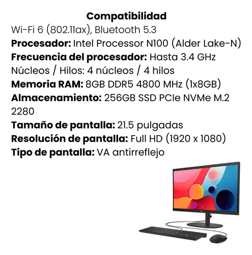 Computador Todo En Uno Hp 22-dg0011la,n100,8gb,256gbssd,free