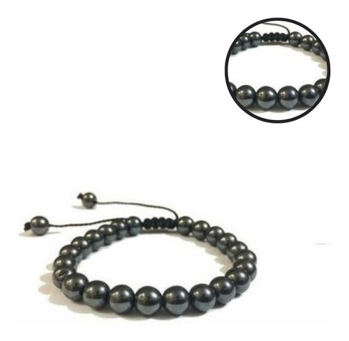 Pulseira Masculina Pedra Hematita 8mm Regulável Bolinha Comprimento 19 Cm
