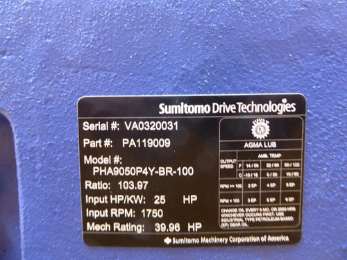Sumitomo Pha9050p4y-br-100 Parallel Shaft Gear Reducer 2 Ccl