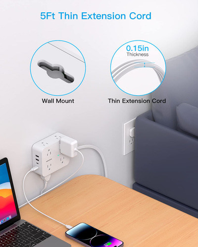Tira De Alimentación Con Protector De Sobretensiones Y Usb