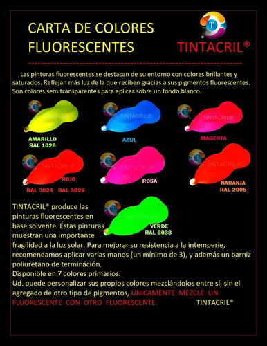 Imagen 3 de 10 de Pintura Fluorescente Neon Bicapa X 1/4 Lt. Rojo