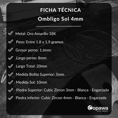 Piercing Ombligo Navel Oro 18k Sol 4mm - Copawa Joyas