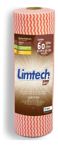 Pano Multiuso Limtech - 33cm X 30m - 60 Folhas - Laranja