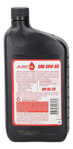Aceite De Motor Just Oil Mineral 20w50 1l