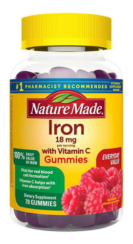 Nature Made Iron (hierro)  18mg Con Vitamina C 70 Gomitas 