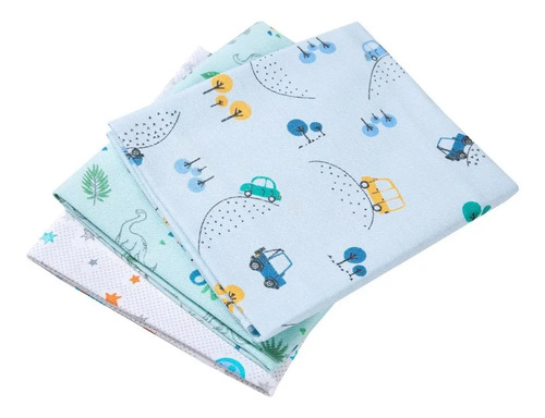 Kit 3 Cueiro Manta Flanelado Bebê Infantil Algodão Estampado Cor Azul Cor