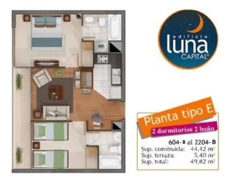 Imagen 3 de 4 de ¡arriendo En Santiago: 2 Dormitorios, 2 Baños, Mariposa!