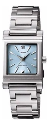 Reloj Casio Mujer Ltp-1273d-2a2 Acero Inoxidable Color De La Malla Plateado Color Del Bisel Plateado Color Del Fondo Celeste