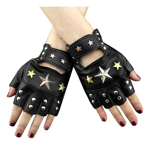 Vogueteen Guantes De Cuero Sin Dedos Para Mujer Star Studded