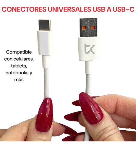 Cable Teeky Usb A Usb-c 1m Reforzado Carga Rápida Universal Blanco