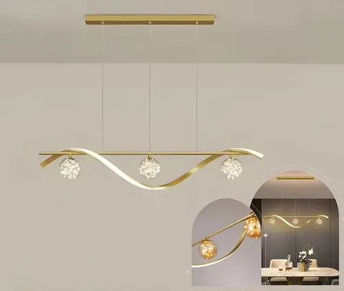 Lustre Pendente Moderno Dourado Espiral Com Globos Em Fio De Fada Led Luz 3/1 - Green  Age 127/220v