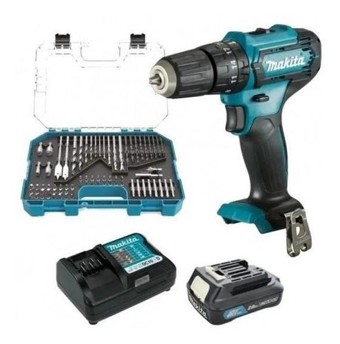 Taladro Inalambrico Makita 1 Bateria 1.5ah 75 Pzs Hp333dwyx4 Color Turquesa 110V