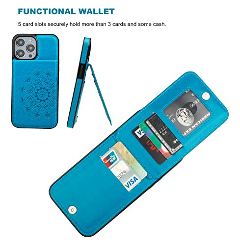 Funda Cartera Para iPhone 14 Pro Max Azul Premium Pu L-024