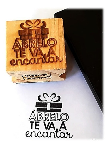 Sello Madera Mensajes Cajas Bolsa Kraft 30x30mm Goma Laser