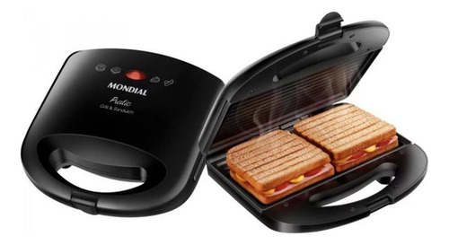 Parrilla y sandwichera Pratic Sn-01 Black Mondial Black de 750 W, 220 V