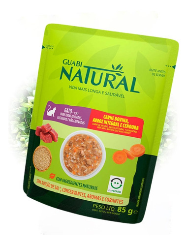 Ração Úmida Gato Guabi Natural Carne Arroz Cenoura Sachê 85g