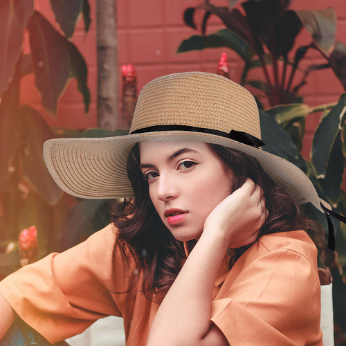 Sombrero Plegable Con Lazo De Paja Para Mujer, 1 Unidad, Som