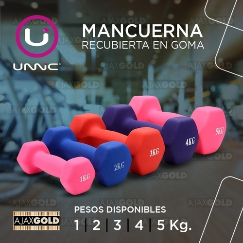 Imagen 3 de 7 de Mancuerna Recubierta Goma 2 Kg Pesa Gym Fitness Funcional