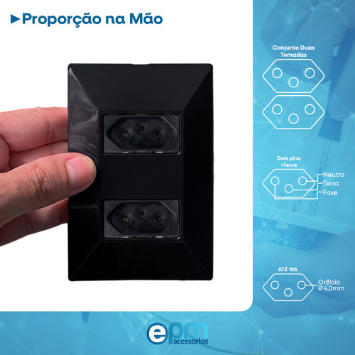 Kit 20 Tomada Dupla 2p+t Espelho 10a Black Dubai Bivolt