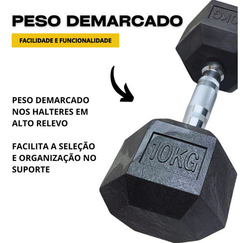 Kit Halter Injetado 1 A 10kg Emborrachado Dumbbell Cromado