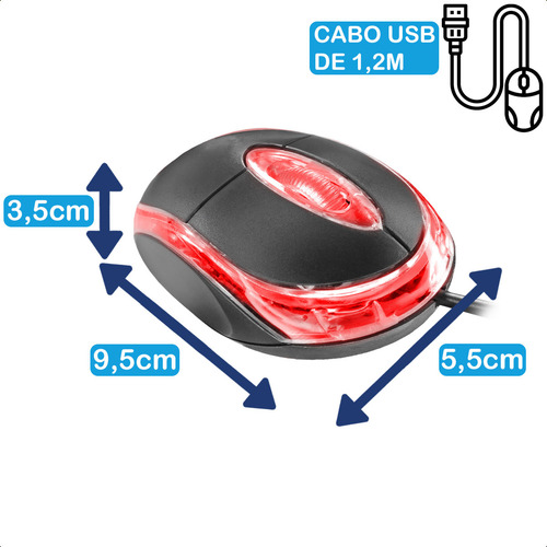 Mouse Óptico Conexão Usb Led Compatível Com Pc E Notebook