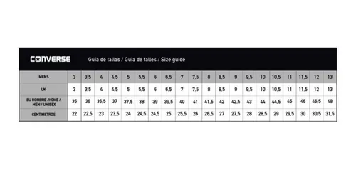 Tabla de tallas converse en centimetros hotsell