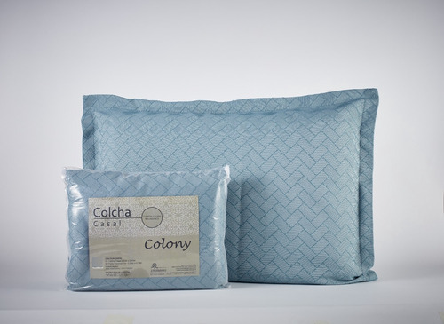 Kit Colcha Colony Casal Queen Bricks Cobre Leito Capa Almofa Cor Azul-claro