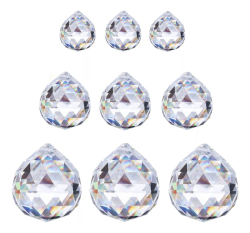 9 Esferas De Cristal Facetadas 3 De 2cm 3 De 3cm 3 De 4.5cm.