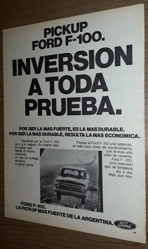 P123 Clipping Publicidad Pickup Ford F-100 Año 1975 (Usado)