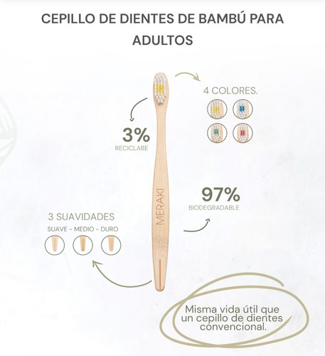 Cepillos De Dientes Meraki Bambu Biodegradable X 16 Unidades