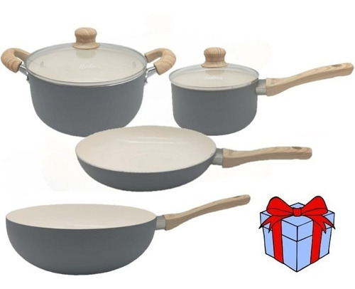 Set 6 Piezas Bateria Cocina Gray Ceramica Antiadh Hudson Hsk