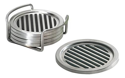Forma Posavasos, Acero Inoxidable Cepillado, Juego De 4