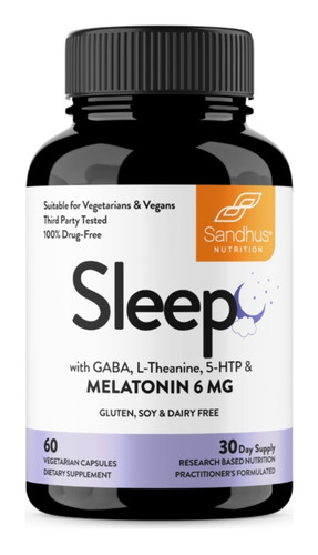  Sleep Gaba, L-theanine, 5-htp Melatonina 6mg 60 Cápsulas 