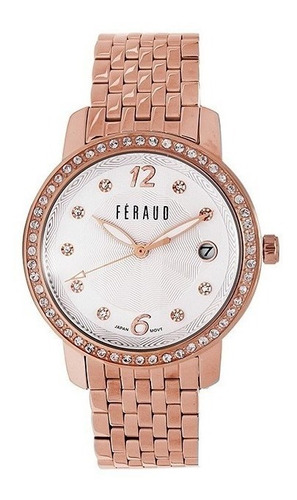 Reloj Feraud Mujer Rose Piedras Fecha Moderno Lf20050lr