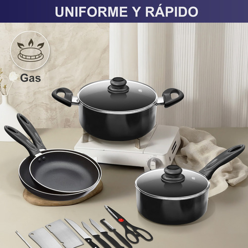 Batería De Cocina 23 Piezas Con Aluminio Antiadherente Color Negro Cinsa