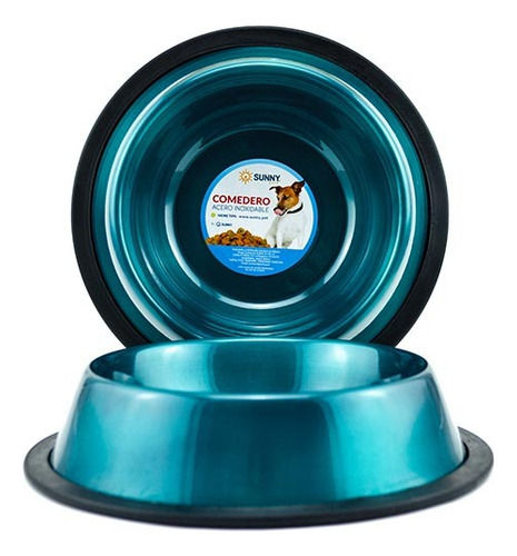 Plato Comedero Para Perro 64 Oz Acero Inoxidable Sfb-642 Color Azul Acero
