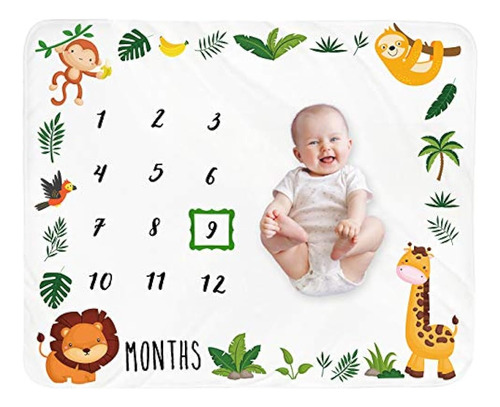 Baby Monthly Milestone Blanket Boy - Jungle Animals Neutral 