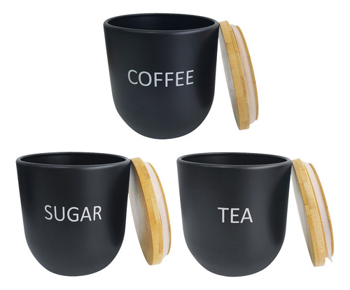 Set Latas X3 Té, Café, Y Azúcar, Frasco Metal C/tapa - 13721 Negro