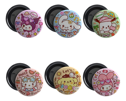 X6 Pines Prendedores De Sanrio Kitty Kuromi 25mm - Surtidos Rosa Sanrio